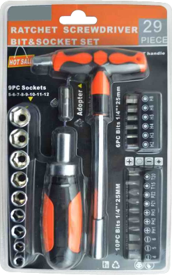 HZE-8334 28pc Ratchet Screwdriver&Bits Set 