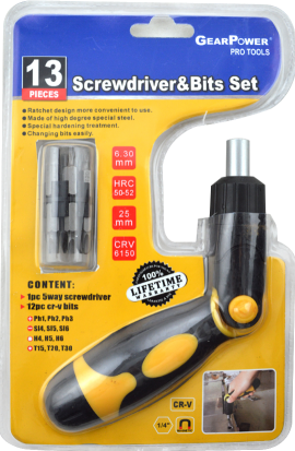 HZE-8359 14pc Screwdriver&Bits Set 