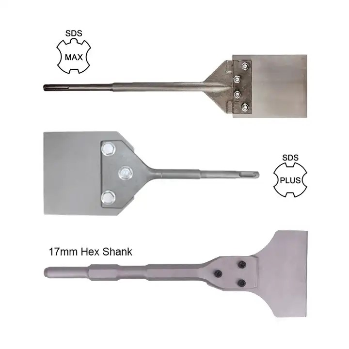 17mm A/F Hex Shank Replacement Blade Floor Tile Thinset Removal Chisel Bit Floor Scraper with 1" 2" 3" 4" 5" 6"